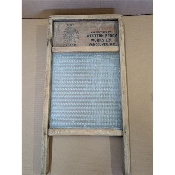Vintage Wood and Glass Washboard Chief Brand 24"