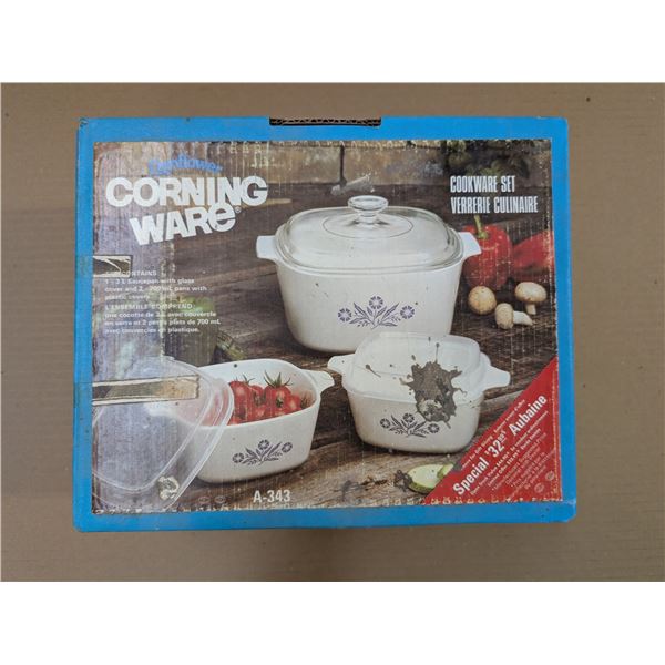 A-343 Corning Ware Cornflower Cookware Set w/ Original Box