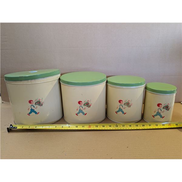 Vintage Rd 1947 G.S.W. Tin Metal Canisters Large to Small