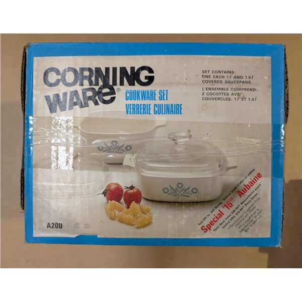 A-200 Corning Ware Blue Cornflower Cookware Set w/ Original Box