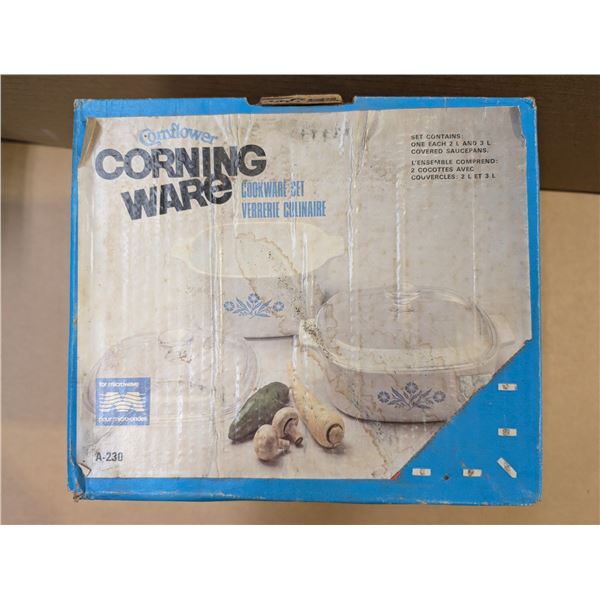 A-230 Cornflower Corning Ware Cookware Set w/ Original Box (Possibly Factory Sealed)