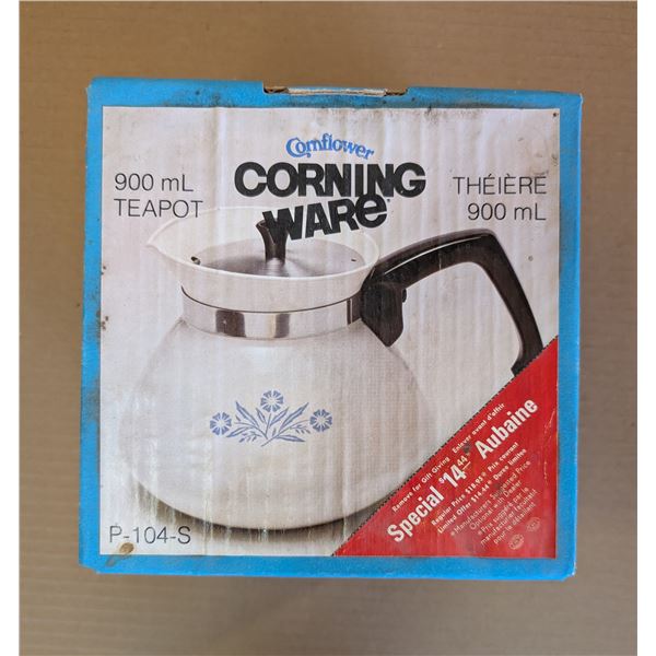 P-104-S Cornflower Corning Ware 900mL Teapot w/ Original Box Factory Sealed