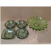 Image 1 : (4) Vintage Green Glass Bowls Art Deco Period and (1) Floral Glass Pedestal
