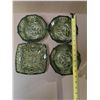 Image 3 : (4) Vintage Green Glass Bowls Art Deco Period and (1) Floral Glass Pedestal