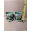 Image 2 : (2) Vintage McCoy Pottery Green Basket Weave Flower Pots
