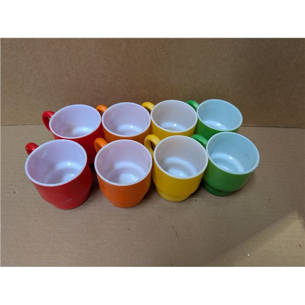 (8) Vintage Milk Glass Multi Color Mugs