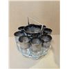Image 1 : Vintage Dorothy Thrope Silver Ombre Highball Glasses w/ Metal Carrier (Good Condition)