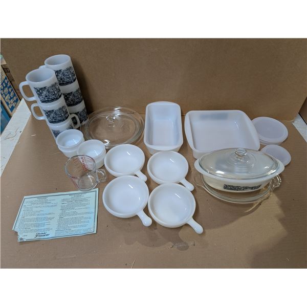 Lot of Glass bake Milk Glass Dinnerware/Cookware (Vintage)