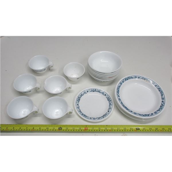 Corelle 5 Tea Cups, 1 Small Bowl, (8) Large Bowl, (6) Soup Bowl, (1) Small Plate.