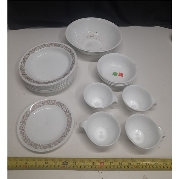 Corelle by Corning - 10 Rim Soup Bowls, 4 Tea Cup, 2 Small Plates, 3 Bowls, 1 Large Bowl.