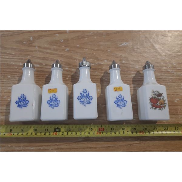 Vintage 5 Vineger Bottles.