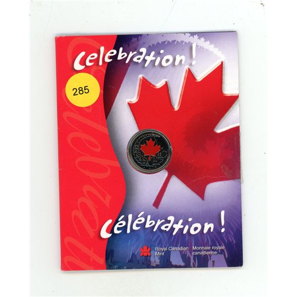 2004 Canada Celebration ! 25-Cent Coloured Quarter, issued by the Royal Canadian Mint.