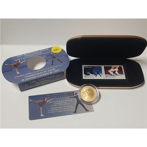 2001 World Figure Skating Championships Stamp & 24Kt. Gold Plated Medallion Set.