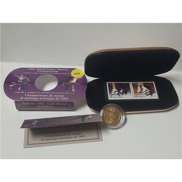 2001 World Figure Skating Championships Stamp & 24Kt. Gold Plated Medallion Set.