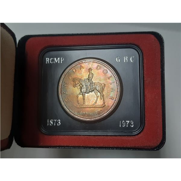 1973 Royal Canadian Mounted Police (RCMP) Centennial Commemorative Silver Dollar Coin.