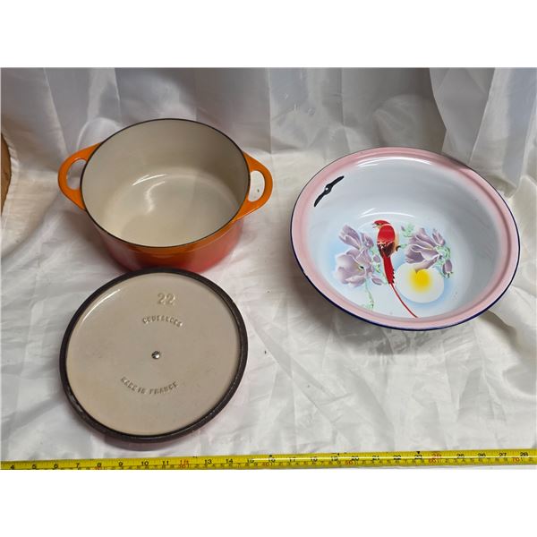 Orange crock pot made in france- cast iron and enamel bowl