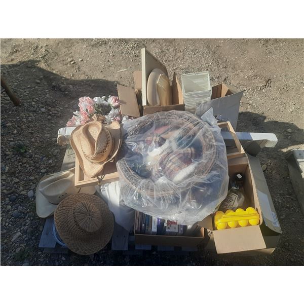 Pallet of Misc Items. (Hats, Cooking Books, Christmas Ho Ho, etc.