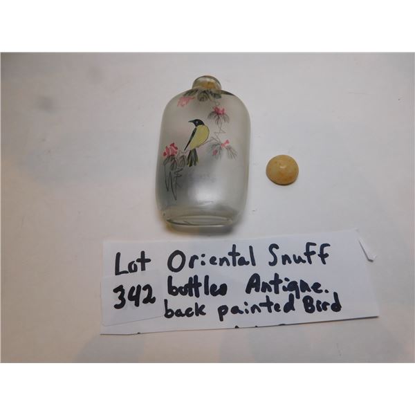 342.  BACK PAINTED BIRD ANTIQUE ORIENTAL SNUFF BOTTLE