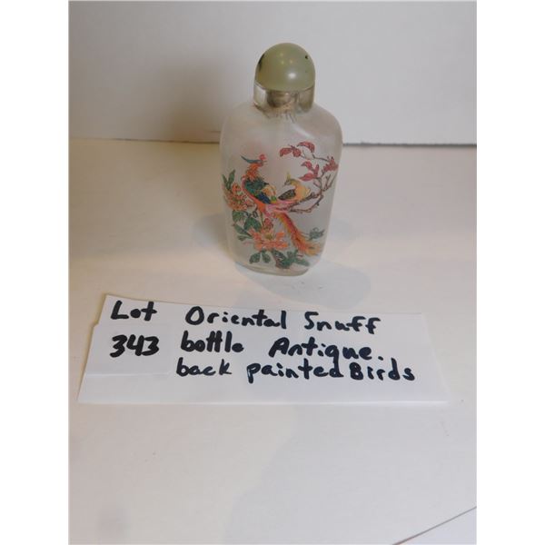 343.  BACK PAINTED BIRDS ANTIQUE ORIENTAL SNUFF BOTTLE