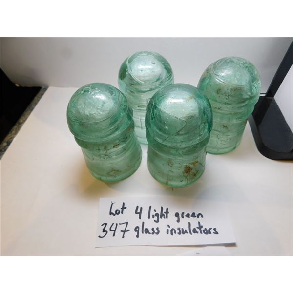347.  4- LIGHT GREEN GLASS INSULATORS