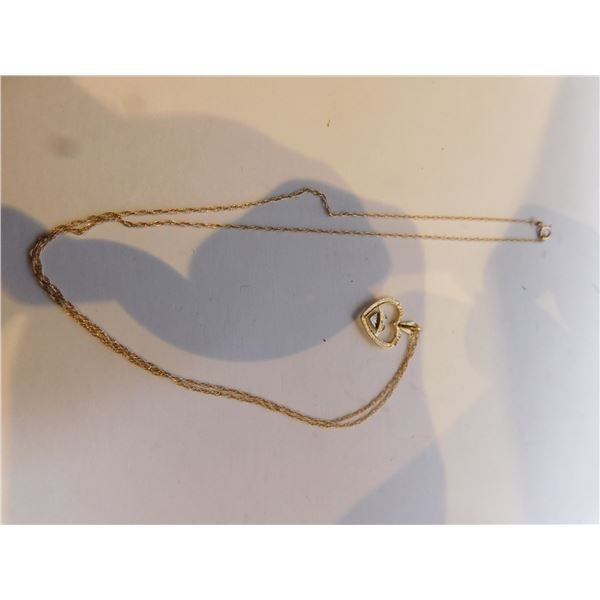 353.  14K DOUBLE HEART 0.6G ON 0.48G 18” 10K GOLD CHAIN
