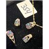 Image 2 : 354.  MYSTIC TOPAZ EARINGS, RING SIZE 9 3/4, AND NECKLACE LONG CHAIN, 10K GOLD, 7.5G