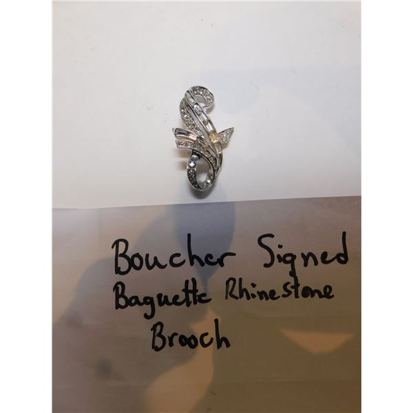 357.  SIGNED BOUCHER RHINESTONE BAGUETTE BROOCH, SCARCE