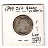 Image 2 : 374.  SCARCE LOW MINTAGE 1894 TWENTY-FIVE CENT
