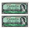 Image 1 : 375.  2 CONSECUTIVE SERIAL NUMBER, 1954, ONE DOLLAR NOTES, UNCIRCULATED