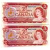 Image 1 : 378.  2-1974 TWO DOLLAR BILLS, CONSECUTIVE SERIAL NUMBERS, UNCIRCULATED