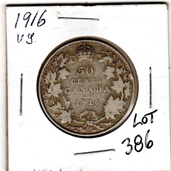 386.  1916 FIFTY CENT PIECE GEORGE V