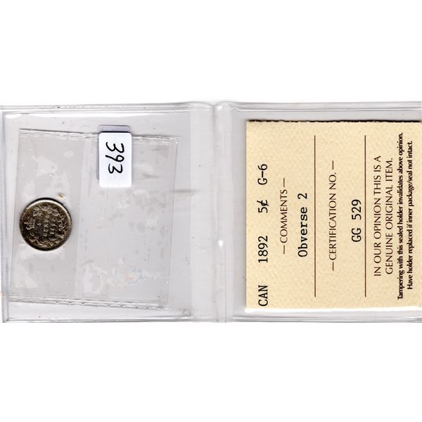 393.  ICCS 1892 FIVE CENT OBVERSE 2