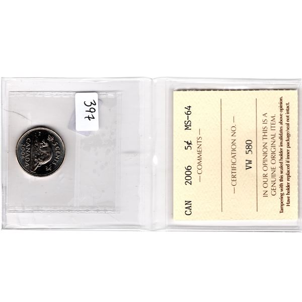397.  ICCS 2006 SCARCE NO P FIVE CENT MS-64
