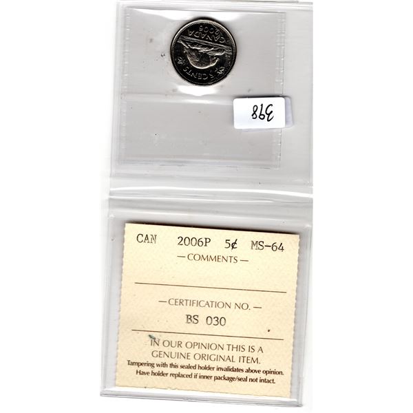 398.  ICCS 2006P FIVE CENT MS-64