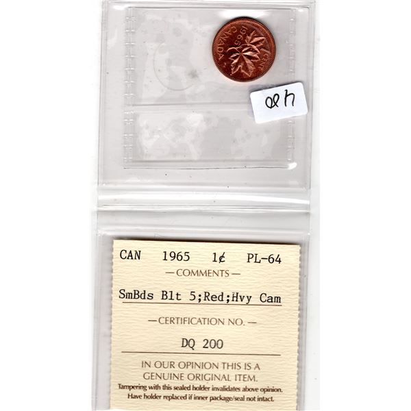 400.  ICCS 1965 ONE CENT PL-64 SM BDS BLT 5, RED, HEAVY CAMEO