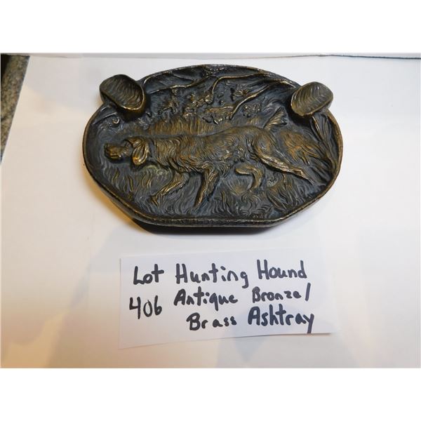 406.  HUNTING HOUND, ANTIQUE BRONZE/BRASS ASHTRAY