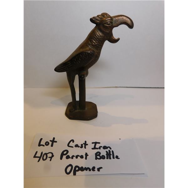 407.  CAST IRON PARROT BOTTLE OPENER, VINTAGE