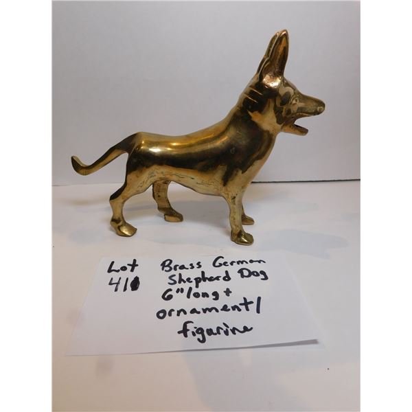 411.  BRASS GERMAN SHEPHERD DOG 6” LONG ORNAMENT/FIGURINE
