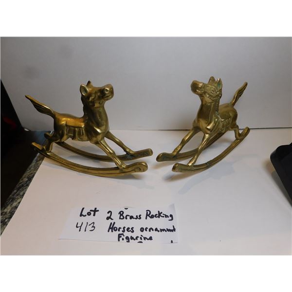 413.  2 BRASS ROCKING HORSE ORNAMENTS