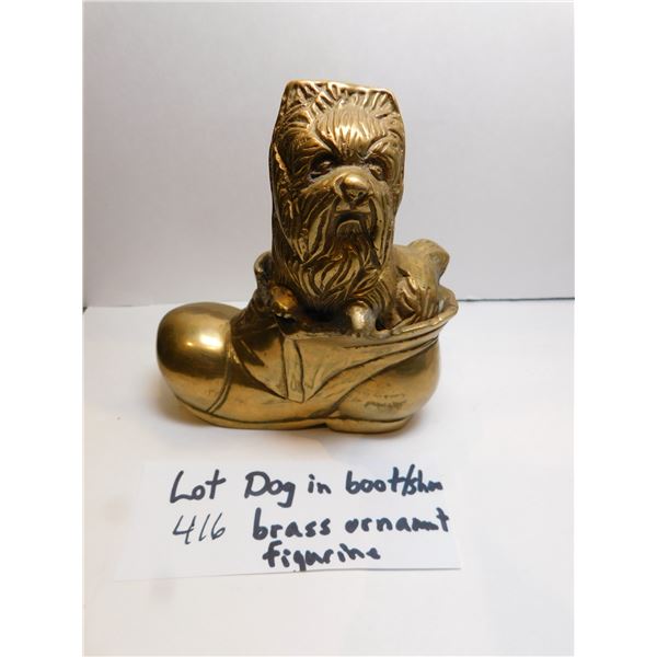 416.  BRASS DOG IN BOOT/SHOE ORNAMENT
