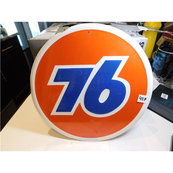 427.  76 GAS STATION REPRO TIN SIGN 11 ¾ “DIAMETER