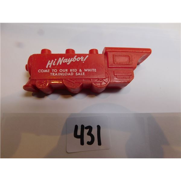 431.  RED AND WHITE STORES, VINTAGE ADVERTISING WHISTLE