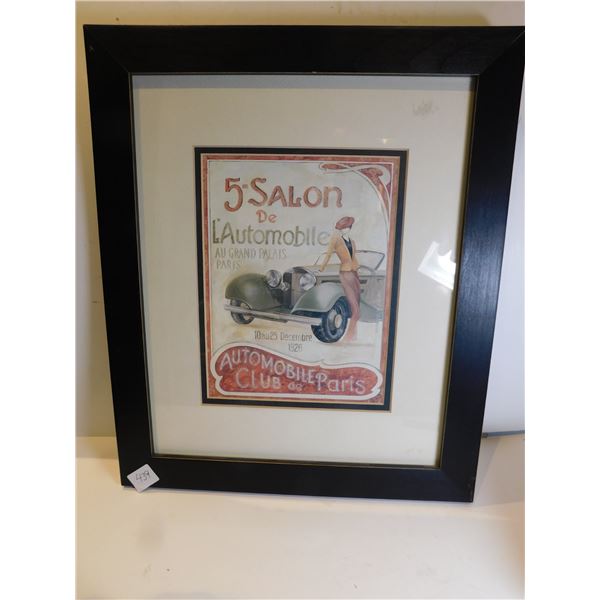 439.  ART IN MOTION, FABRICE DE VILLENEUVE FRAMED VEHICLE PICTURE, 13” X 15”