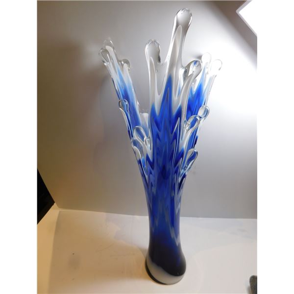 455.  BLUE SPLASH ART GLASS VASE 16”