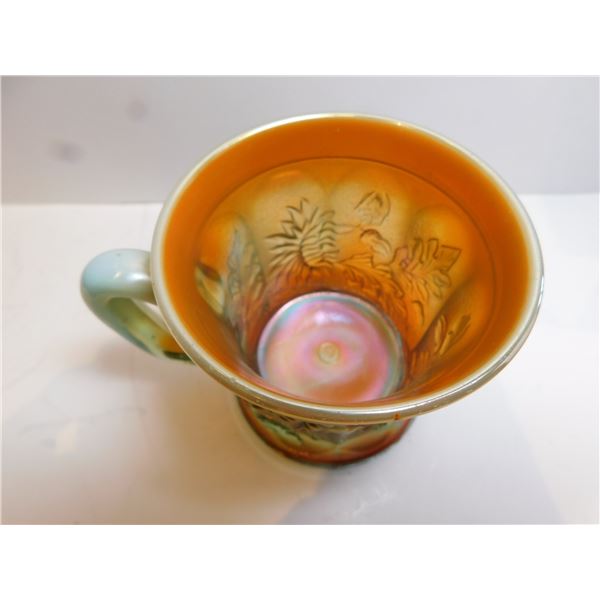 457.  NORTHWOOD DANDELION, AQUA OPAL CARNIVAL GLASS MUG