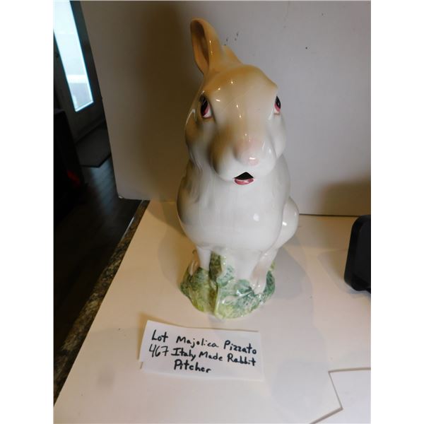 467.  MAJOLICA, PIZZATO ITALY, RABBIT PITCHER