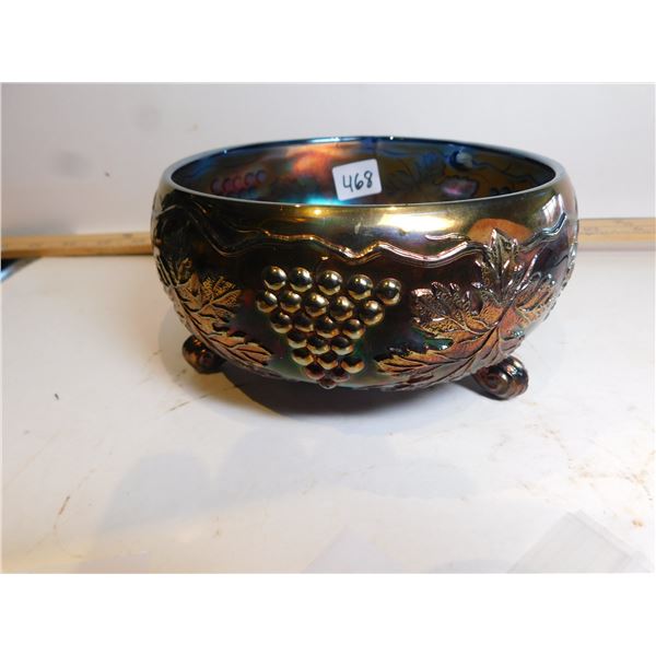 468.  FENTON CARNIVAL GLASS, GRAPE AND CABLE VINE, COBALT BLUE DISH