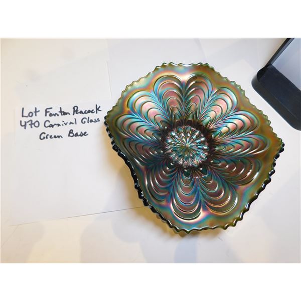 470.  FENTON, PEACOCK DISH GREEN BASE