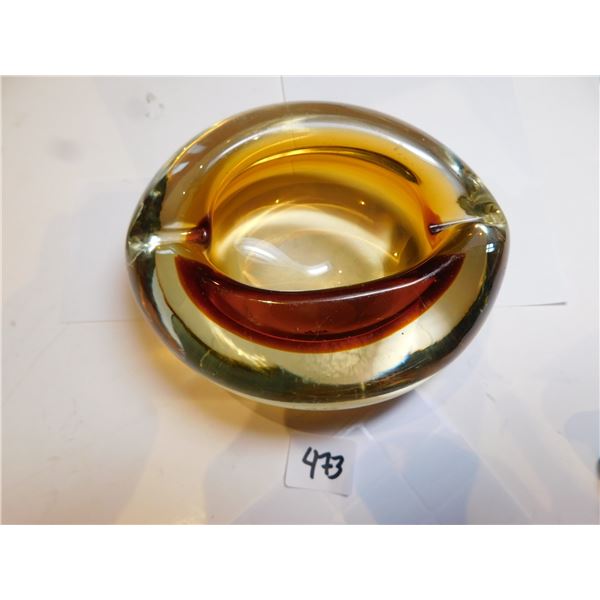 473.  ATOMIC SHAPED AMBER TWO TONED UNIQUE SHAPED ASHTRAY