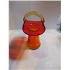 Image 3 : 475.  CRACKLE GLASS ORANGE BASKET VASE